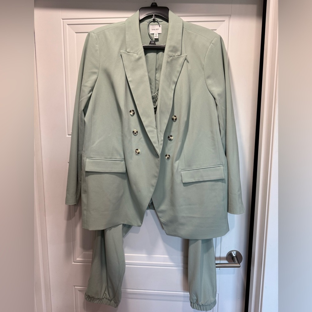 Nine West Mint Green Double-Breasted Blazer and Pants Set